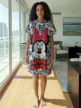 Minnie Mouse Graphic Tee Dress with Red Bow